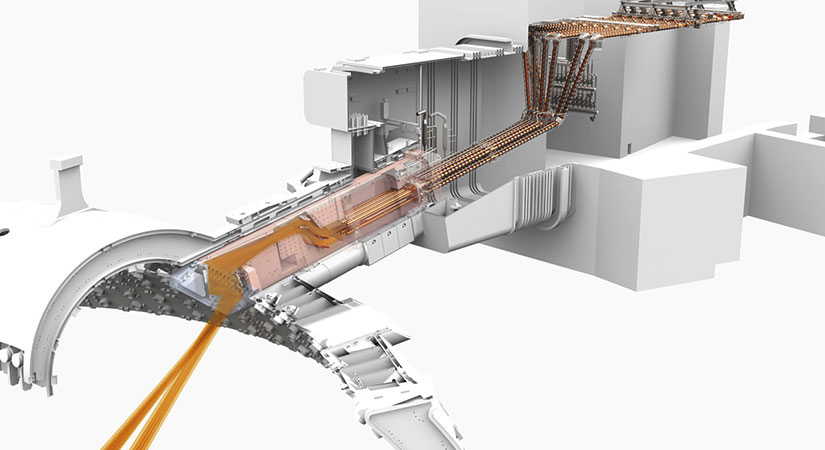 Illustration of one ITER Electron Cyclotron Upper Launcher and associated waveguide system, July 2022. ©IDOM